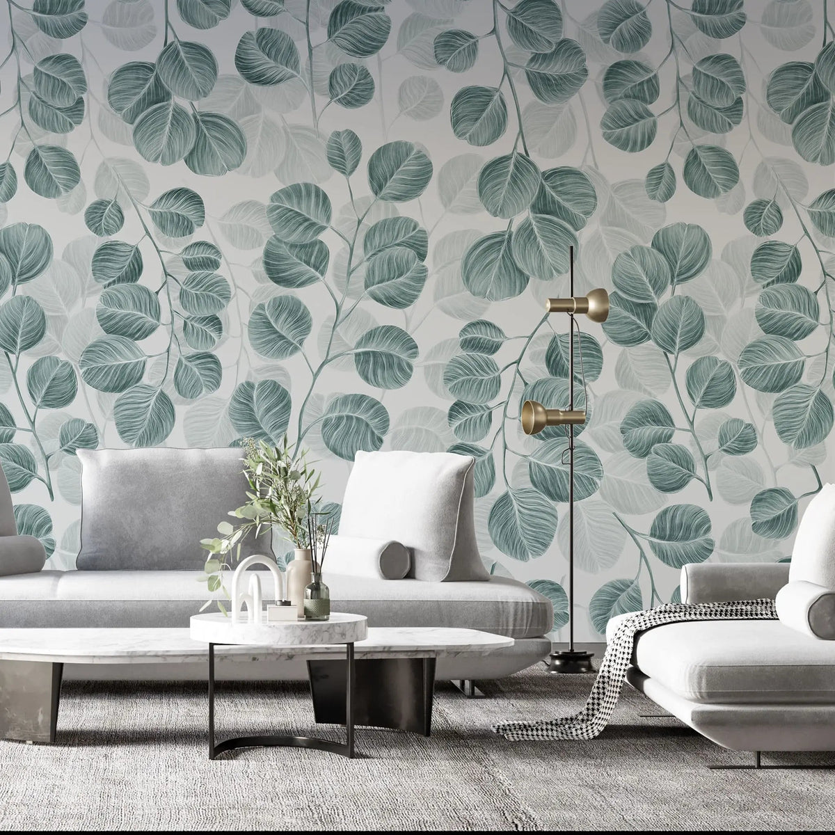 Tapet personalizat leaf cu frunze de eucalipt pe un fundal deschis eucalyptus