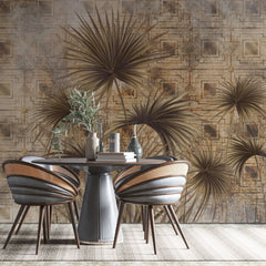 Tapet personalizat leaf cu frunze de palmier pe un fundal in stil art deco luxurious palm