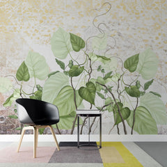 Tapet personalizat leaf cu frunze de philondendron rugosum pe fundal de gresie wild tile rugosum