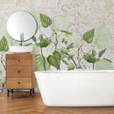 Tapet personalizat leaf cu frunze de philondendron rugosum pe fundal de gresie wild tile rugosum