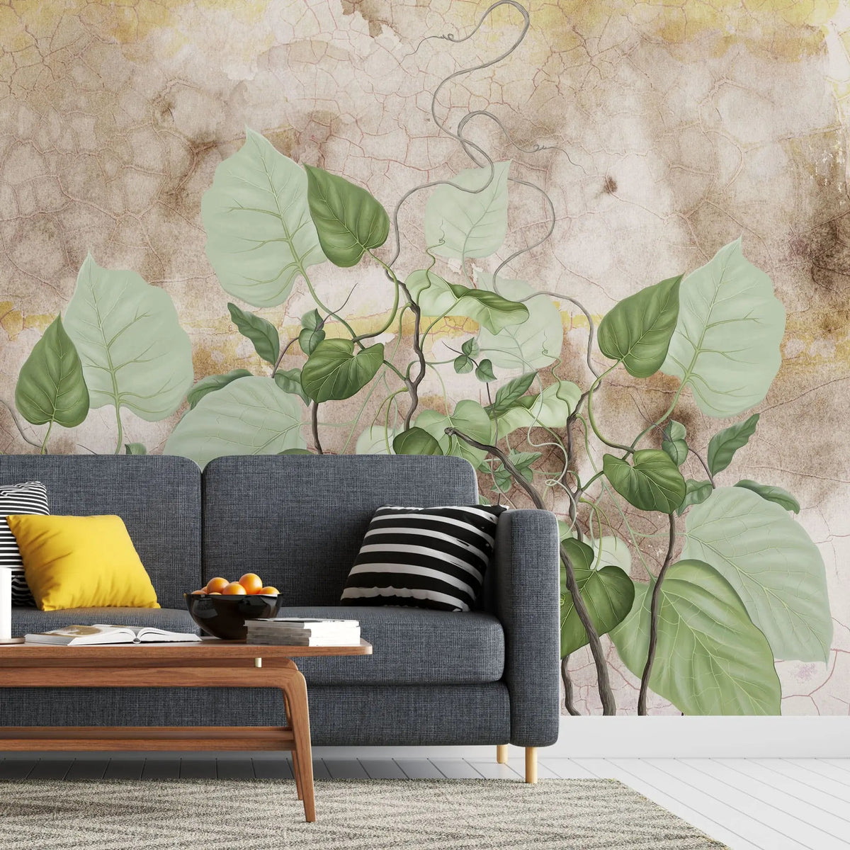 Tapet personalizat leaf cu frunze de philondendron rugosum pe fundal vintage vintage rugosum