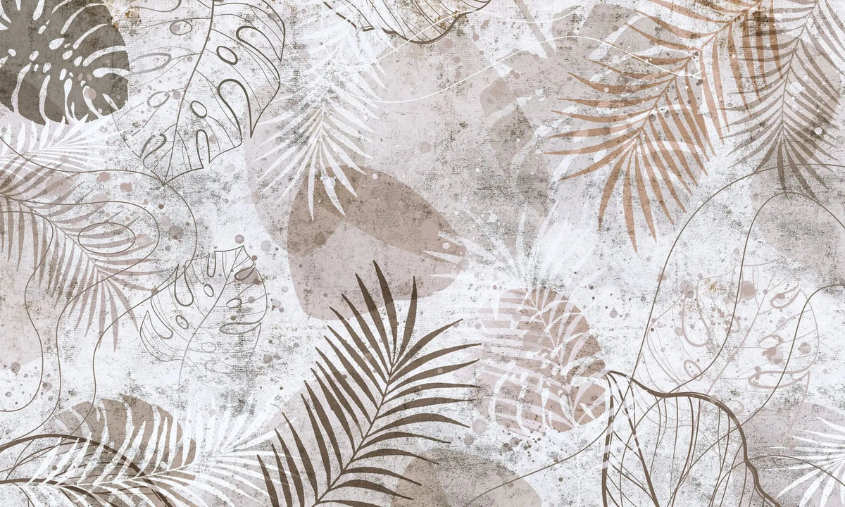 Tapet personalizat leaf cu frunze tropicale de monstera in stil grunge grunge monstera light