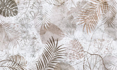 Tapet personalizat leaf cu frunze tropicale de monstera in stil grunge grunge monstera light