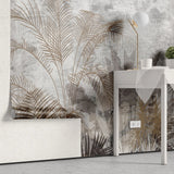 Tapet personalizat leaf cu frunze de palmieri in culori aramii brassy palms