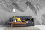 Tapet personalizat leaf cu frunze tropicale in nuante de gri grey leaves