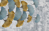 Tapet personalizat leaf cu frunze de ginko biloba in nuante de albastru si auriu golden blue ginko