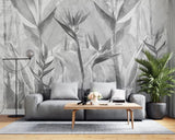 Tapet personalizat leaf cu planta paradisului in nuante de gri grey bird's paradise