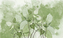 Tapet personalizat leaf cu frunze de philondendron rugosum pe fundal verde in stil watercolor green philodendron rugosum