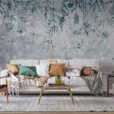 Tapet personalizat leaf cu frunze albastre pe un fundal de beton concrete wild blue