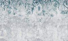 Tapet personalizat leaf cu frunze albastre pe un fundal de beton concrete wild blue