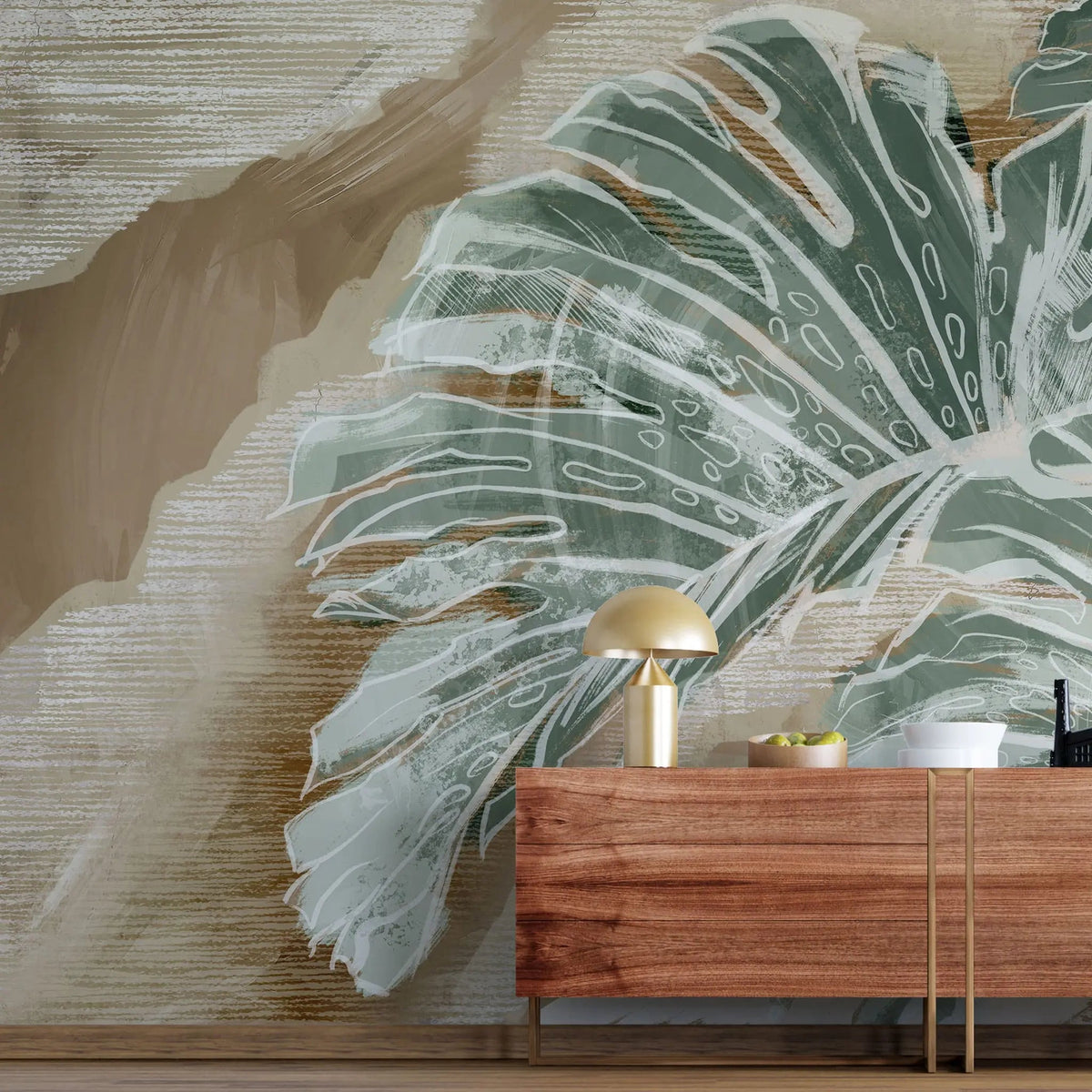 Tapet personalizat leaf cu frunze pictate de monstera cider monstera