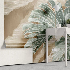 Tapet personalizat leaf cu frunze pictate de monstera cider monstera