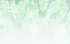 Tapet personalizat leaf cu frunze tropicale de bananier in nuante de verde deschis tea green leaves