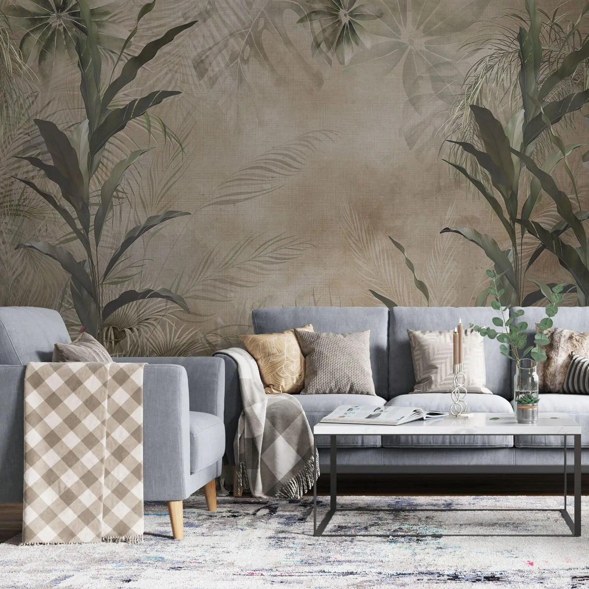 Tapet personalizat leaf cu frunze tropicale pe fundal sepia sepia leaves