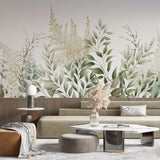 Tapet personalizat leaf cu frunze si plante verzi pe un fundal alb innocent garden