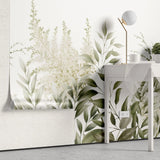 Tapet personalizat leaf cu frunze si plante verzi pe un fundal alb innocent garden