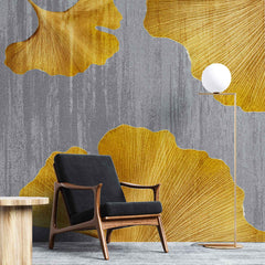 Tapet personalizat leaf cu frunze galbene de ginkgo biloba pe un fundal gri texturat fall ginkgo leaf