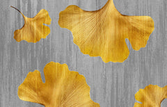 Tapet personalizat leaf cu frunze galbene de ginkgo biloba pe un fundal gri texturat fall ginkgo leaf