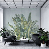 Tapet personalizat leaf cu frunze tropicale exotice in nuante de verde pe un fundal verde menta exotic green leaves