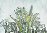 Tapet personalizat leaf cu frunze tropicale exotice in nuante de verde pe un fundal verde menta exotic green leaves