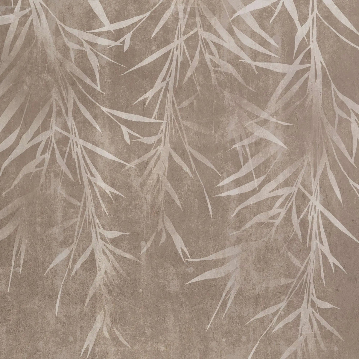 Tapet personalizat leaf cu frunze de bambus bej deschis pe un fundal maro cu textura de perete brown bamboo