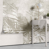 Tapet personalizat leaf cu frunze de palmier bej pe un fundal alb cu design minimalist palm noise