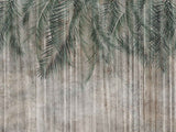 Tapet personalizat leaf cu frunze de palmier in nuante de verde pe un fundal inchis de perete texturat palm green