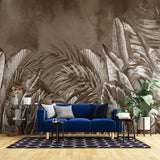 Tapet personalizat leaf cu frunze tropicale exotice in nuante inchise de maro sepia dark sepia leaves