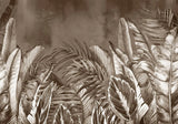 Tapet personalizat leaf cu frunze tropicale exotice in nuante inchise de maro sepia dark sepia leaves