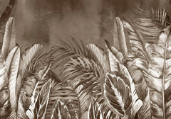 Tapet personalizat leaf cu frunze tropicale exotice in nuante inchise de maro sepia dark sepia leaves