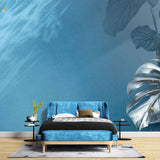 Tapet personalizat leaf cu frunze de monstera si plante tropicale in nuante de gri si albastru underwater monstera