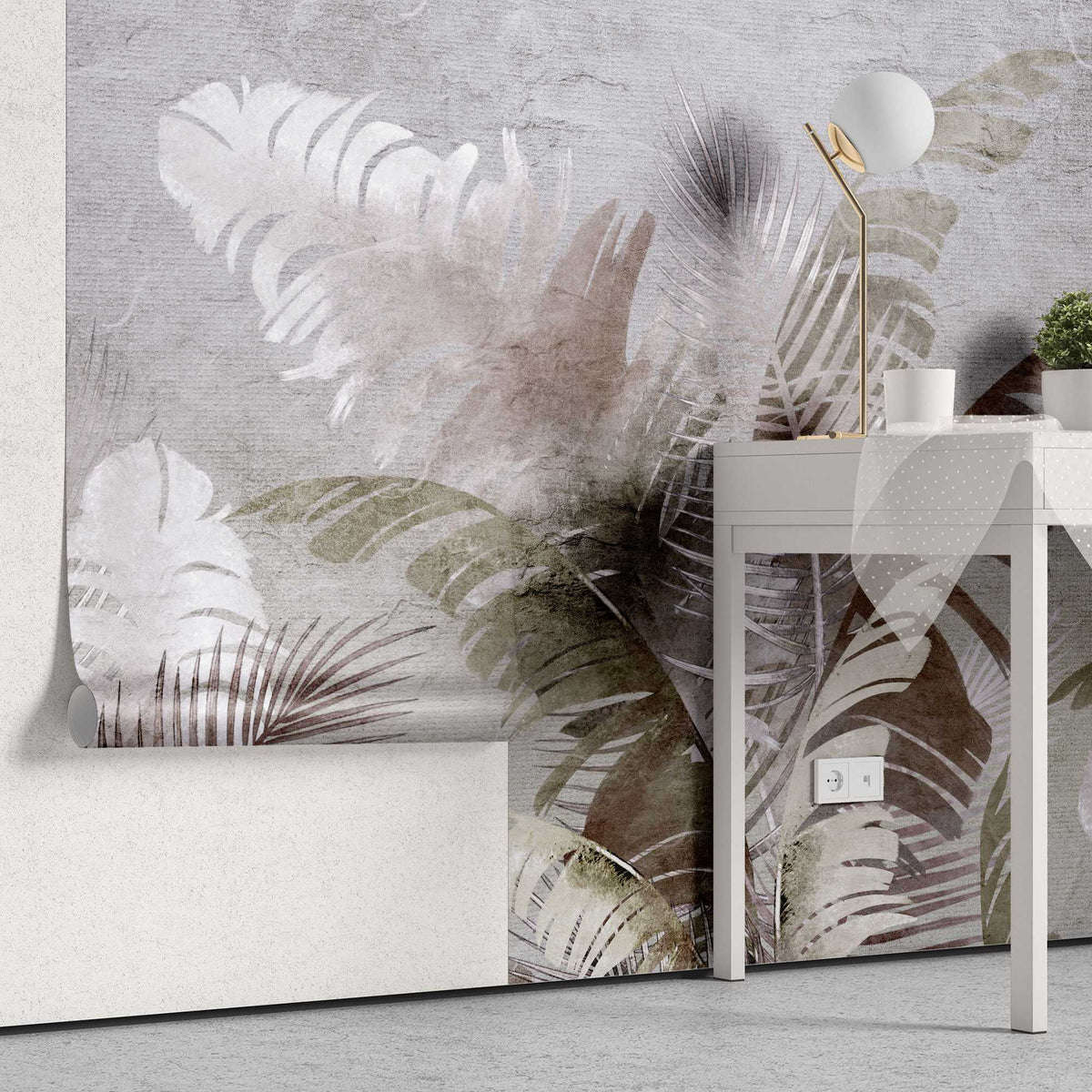 Tapet personalizat leaf cu frunze verzi si maronii de palmier in cadru tropical cu fundal texturat texture palm