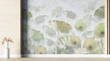 Tapet personalizat leaf cu frunze verzi si flori roz de lotus white green lotus