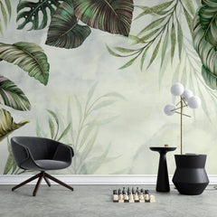 Tapet personalizat leaf cu frunze tropicale verzi in stil tropical tropical frame