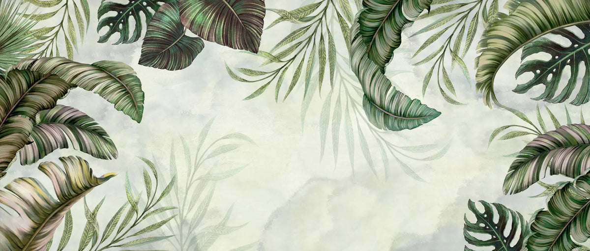 Tapet personalizat leaf cu frunze tropicale verzi in stil tropical tropical frame