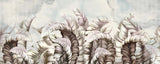 Tapet personalizat leaf cu frunze tropicale roz si albe cu fundal watercolor white tropical