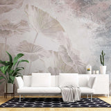 Tapet personalizat leaf cu frunze de lotus in nuante fine de roz si albastru paradise leaves