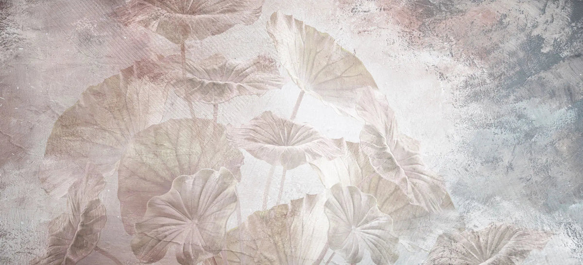Tapet personalizat leaf cu frunze de lotus in nuante fine de roz si albastru paradise leaves