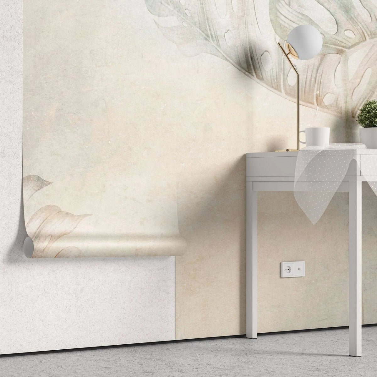 Tapet personalizat leaf cu frunze de monstera in nuante calde dreamy monstera
