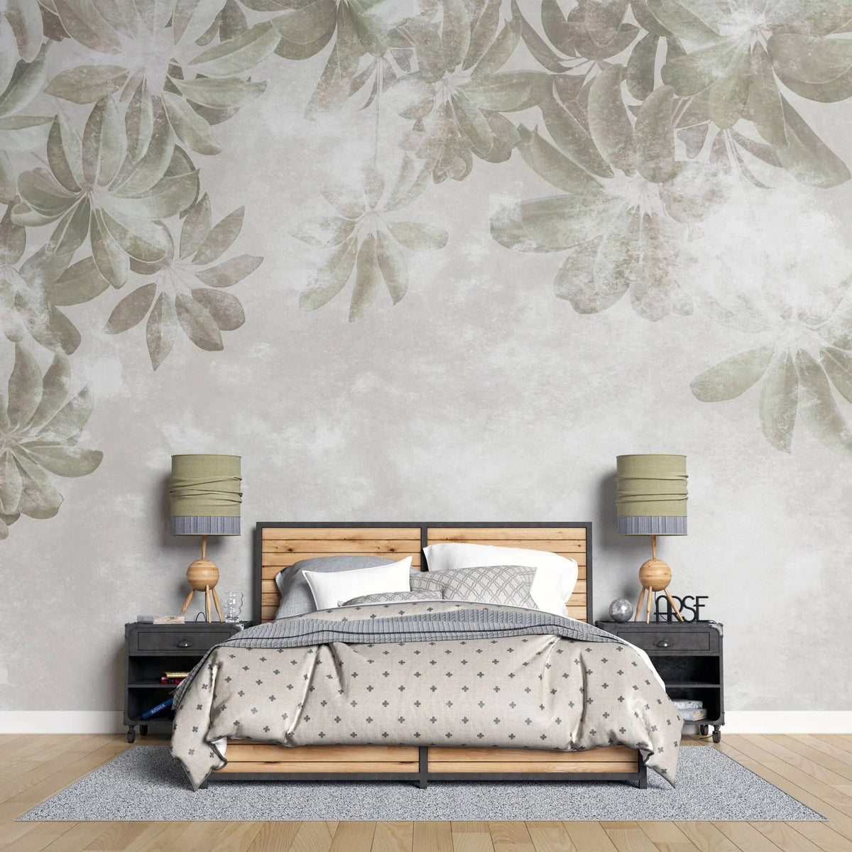 Tapet personalizat leaf cu frunze tropicale in partea de sus cu fundal texturat hanging leaves