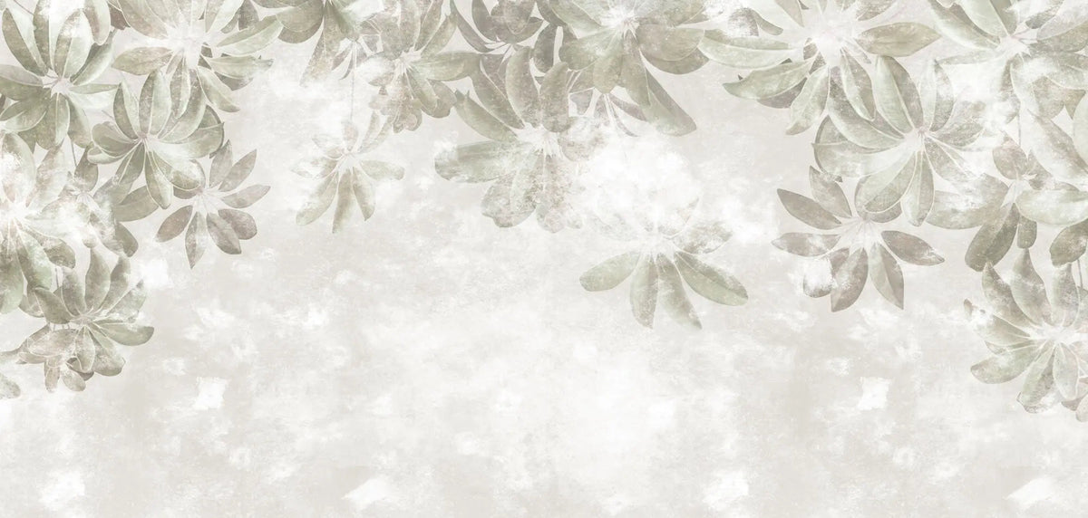 Tapet personalizat leaf cu frunze tropicale in partea de sus cu fundal texturat hanging leaves