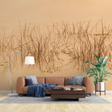 Fototapet personalizat leaf cu cu iarba acvatica in reflexia apei in nuante intunecate evocand o ambianta misterioasa si relaxanta water grass dark