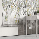 Tapet personalizat leaf cu ramuri delicate de salcie cu frunze in nuante de verde si gri pe un fundal texturat oferind un aspect natural si linistitor wilow wall