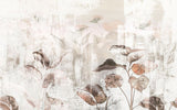 Tapet personalizat leaf cu frunze mari stilizate in tonuri de bej si maro pe un fundal cu aspect de panza pentru un decor artistic si natural canvas leaves
