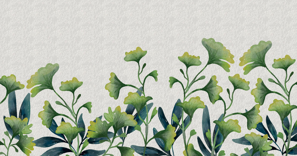 Tapet Personalizat Leaf cu frunze mici verzi de ginkgo cu fundal texturat - LITTLE GINKGO