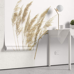 Tapet Personalizat Leaf cu trestie de camp pe fundal alb - MINIMALIST REEDS