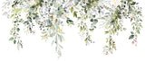 Tapet Personalizat Leaf cu elemente florale si frunze pictate pe fundal alb - FLORAL LEAF