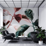 Tapet Personalizat Leaf cu frunze de ficus in nuante de rosu si verde - CONTRAST FICUS