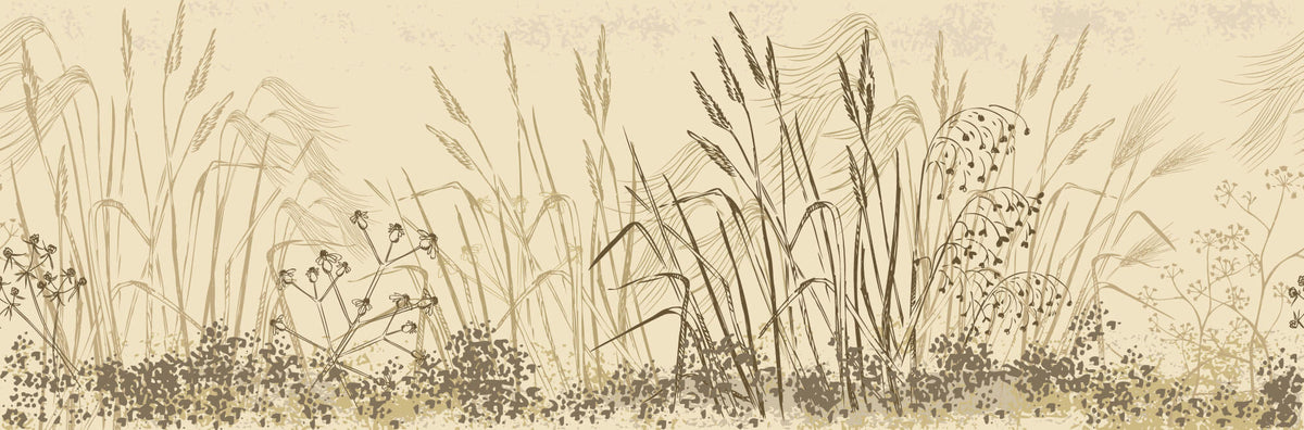 Tapet Personalizat Leaf cu frunze si plante de camp abstracte in nuante de bej si crem 2 - LANDSCAPE REEDS