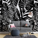 Tapet Personalizat Leaf cu ilustratie de frunze negre - GRAPHIC ART LEAVES BLACK